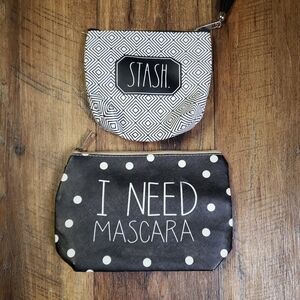 Rae Dunn "STASH" & "I NEED MASCARA"  Cosmetic Pouches
